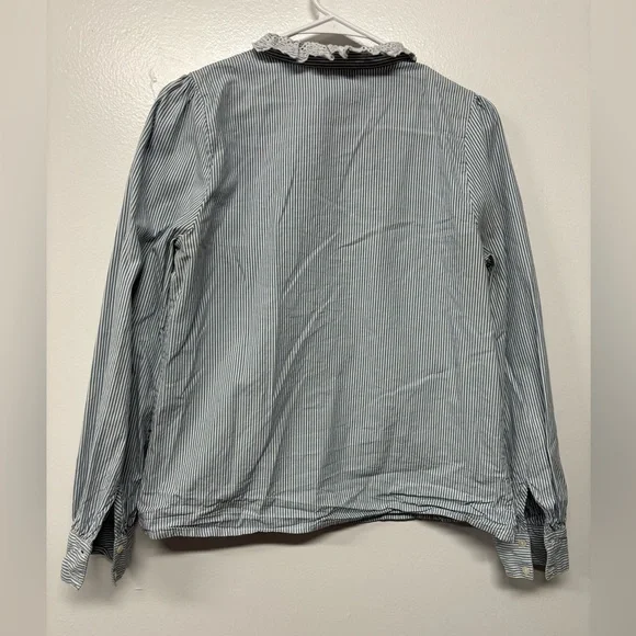 Sezane Striped Blue White Cotton Lace Chloe Blouse Size M/40 - Picture 4 of 6